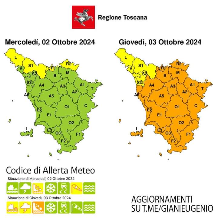 Allerta meteo giovedì 3 e venerdì 4 ottobre 2024